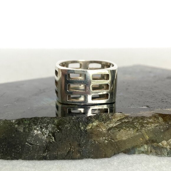 Sterling Silver 925 Square Chunky Geometric Cutout Unisex Band Ring Sz 11.5 - Picture 2 of 16